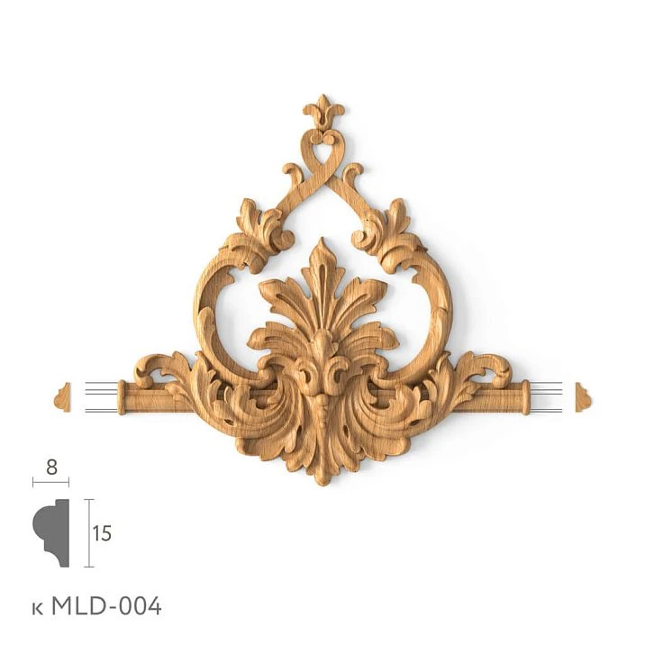 Wooden decorative element MLD-4-2.1 for molding MLD-004, 198 &times; 208 &times; 18 mm