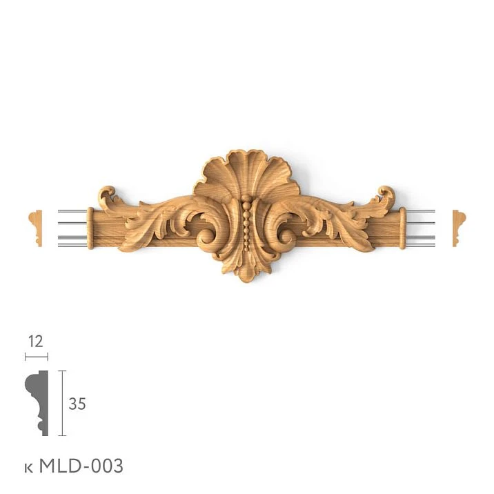 Decorative element N-434.1 made of wood for moldings, 303 &times; 127 &times; 25 mm