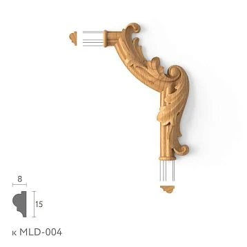 Corner decorative element MLD-4U-2.1R made of beech &mdash; right carved corner for MLD-004 molding under enamel