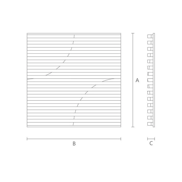 Technical drawing of the DP-002 wooden panel with dimensions 600 &times; 600 &times; 45 mm and side profile
