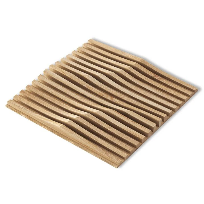 Dimensional slatted wooden panel DP-002 with smooth 3D relief for wall finishing