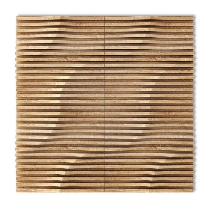 Two DP-002 wooden panels joined with a continuous horizontal slatted pattern
