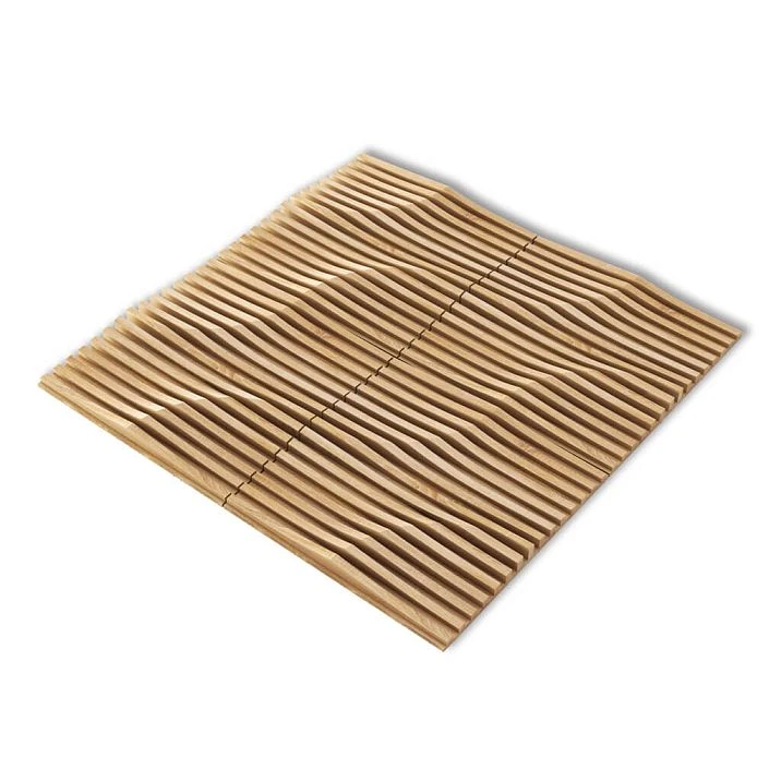 Composition of four DP-002 slatted wooden panels with a wave-like texture for an accent wall