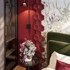 DP-003 decorative panel made of solid wood &mdash; a hexagonal element for wall cladding.