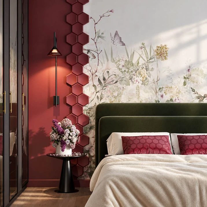 DP-003 STAVROS hexagonal wooden tile for creating a honeycomb wall pattern.
