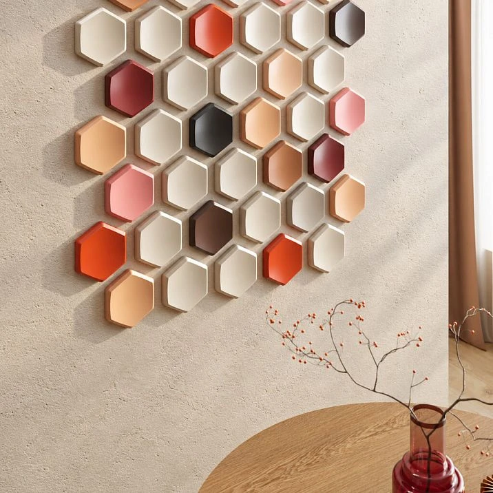 DP-003 STAVROS wooden panel in a hexagonal shape for decorative wall finishing.