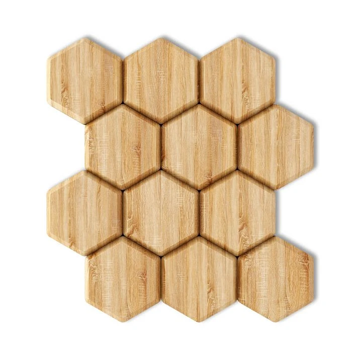 Wooden honeycomb panels DP-003 in modular layout for creating wall panels
