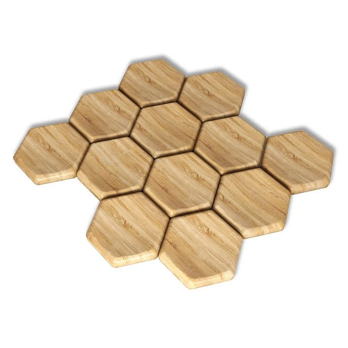 Three-dimensional composition of six hexagonal wooden panels DP-003 for interior wall finishing