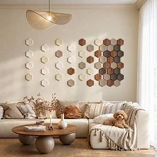 DP-003 hexagonal wooden panel for decorative honeycomb-style wall cladding.