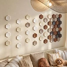 DP-003 STAVROS wall panel &mdash; geometric wooden tile in a hexagonal shape.