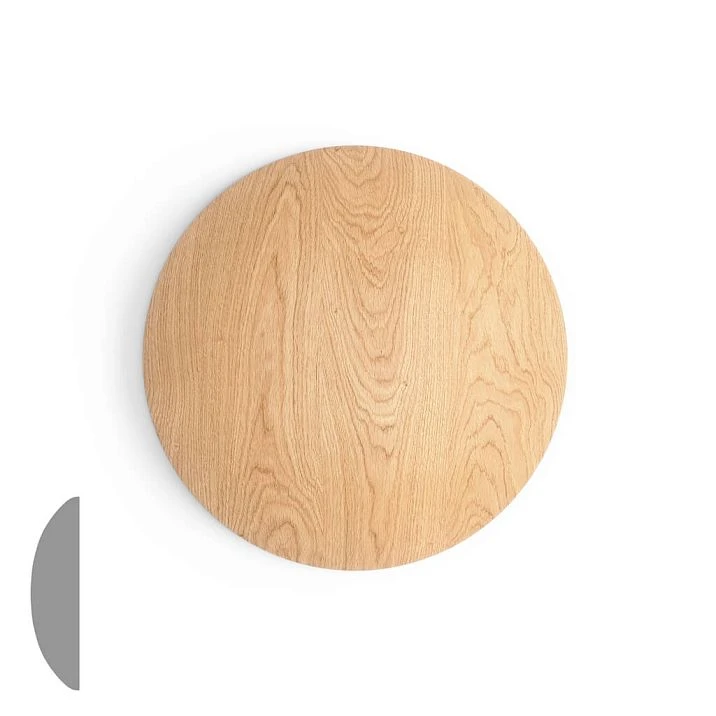 Wooden outlet R-084 in round shape made of natural wood with visible grain texture of solid wood