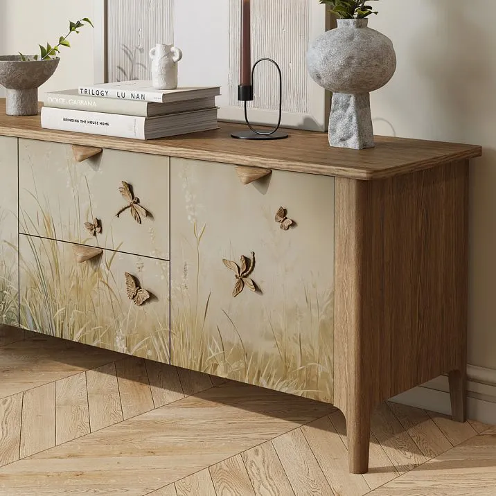 Carved Overlay N-480 for a drawer, butterfly and dragonfly on an interior photo