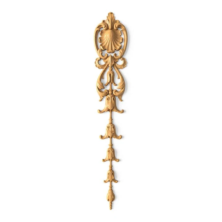 Carved wooden overlay N-499 from solid oak with laurel garland and cartouche &mdash; vertical decor for furniture and interior