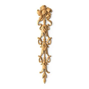 Carved wooden overlay N-501 made of solid oak with floral ornament &mdash; vertical decor for furniture and interior