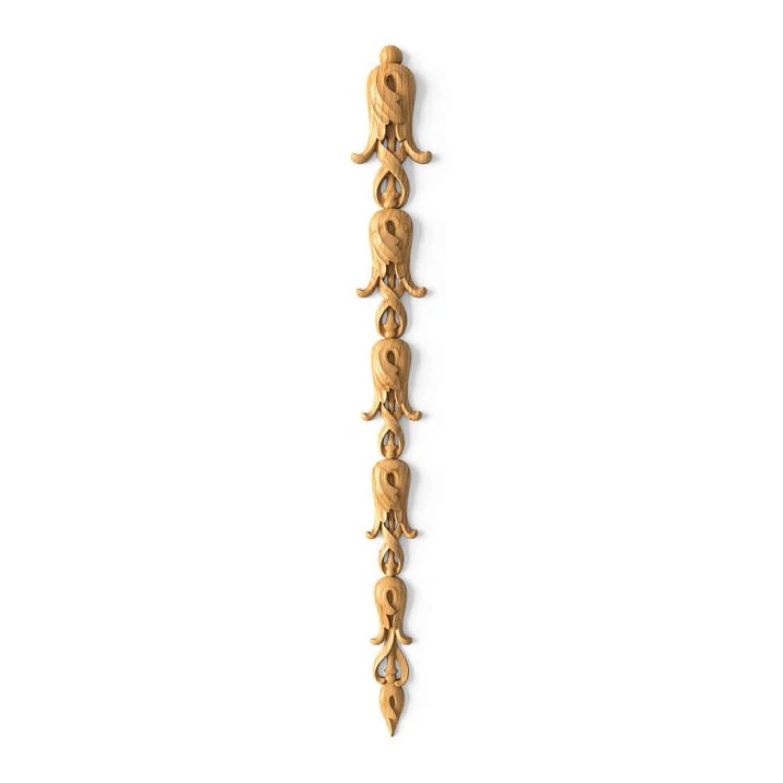 Carved wooden overlay N-502 made of solid oak &mdash; openwork vertical decor with a cascade of bells for furniture and interior