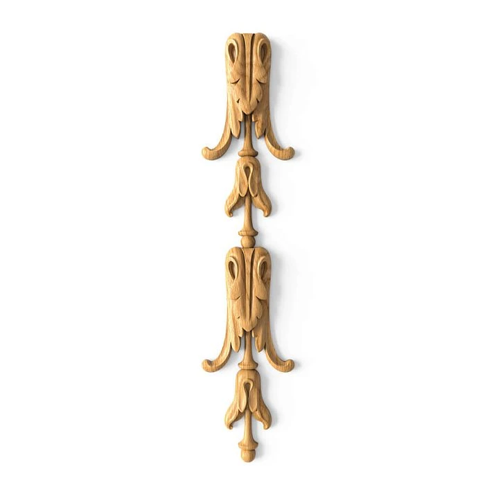 Carved wooden overlay N-505 with acanthus and volutes made of solid oak &mdash; vertical classic decor for furniture and interior
