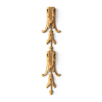 Carved wooden overlay N-505 with acanthus and volutes made of solid oak &mdash; vertical classic decor for furniture and interior
