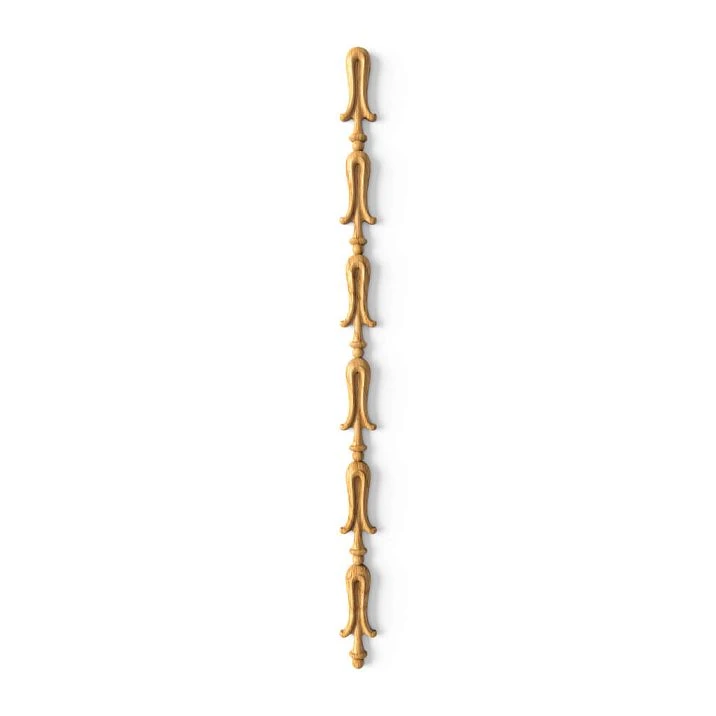 Narrow carved wooden overlay N-506 made of solid beech for enamel &mdash; a thin vertical decor for furniture facades and doors