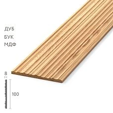 Wooden molding MLD-049 100 &times; 8 mm with a ribbed surface made of natural wood