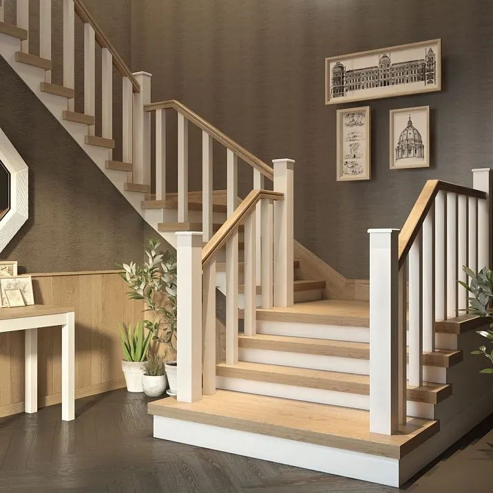 Wooden staircase with balusters L-117