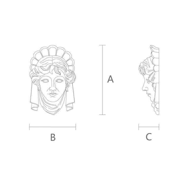 Carved mask in the form of a woman, element of baroque style drawing