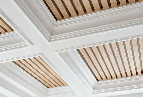 Modern ceiling design combining wood and polyurethane