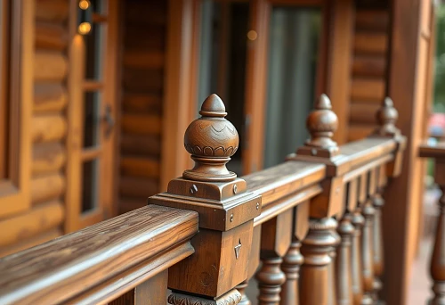 Wooden balusters in Tyumen &mdash; carved posts and balusters on the veranda of a wooden house