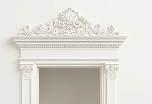 White door sandrik with carved decor
