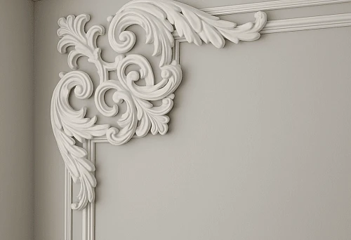 Corner element finishing with carved ornamentation