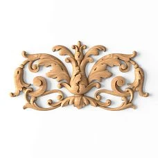 Wooden applique N-040 with carved floral pattern on white background