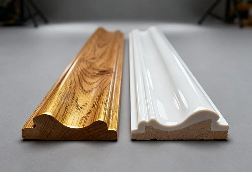 Wooden Molding with Natural Texture and White Polyurethane Molding.