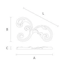Wooden decorative element N-283R with carving in the form of a plant motif drawing