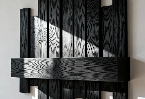 Thin black wooden slats on the wall in a modern interior