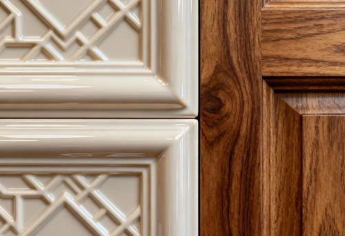 Polyurethane overlays and wooden panels in modern interior