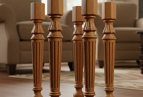 Turned Wooden Chair Legs with Decorative Fluting and Spherical Base