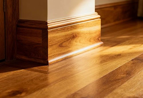 Natural beech baseboard with warm texture.
