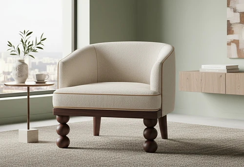 Armchair with Turned Wooden Legs in a Modern Interior