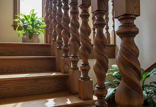 Turned Wooden Balusters with Decorative Spiral Carving