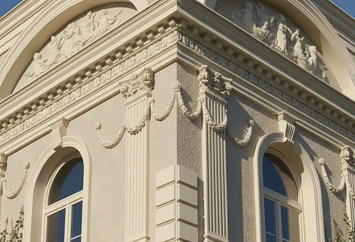 Facade corner elements in classical architectural style