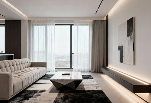 Modern Living Room with Minimalist Interior and Designer Furniture