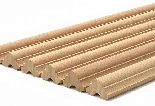 Painting-ready molding made of natural wood with decorative profile for interior design