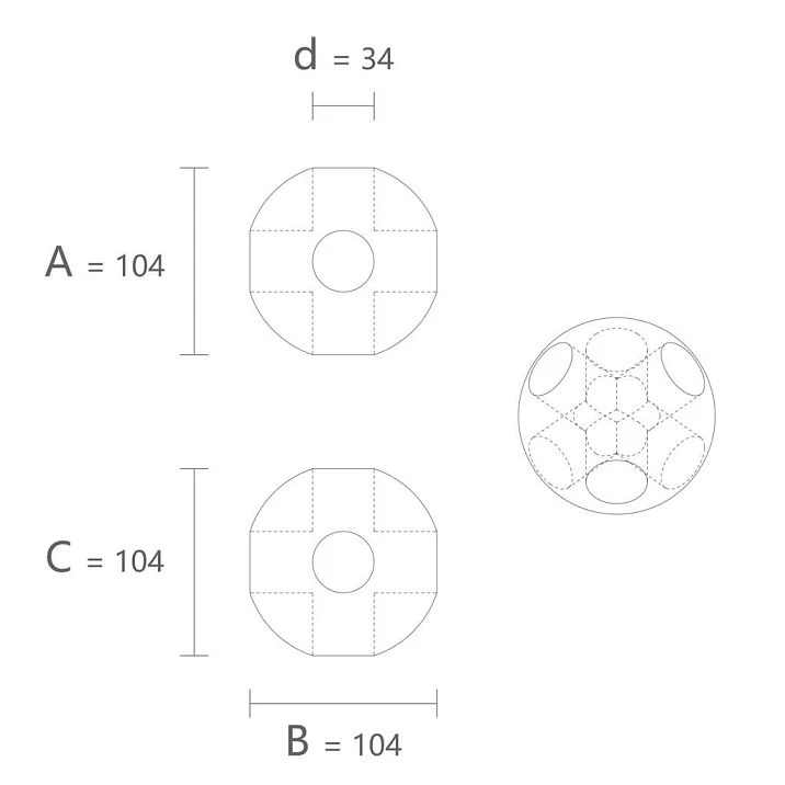 Diagram of product KN-020 for assembling the construction set, indicating the diameter of the connecting hole.