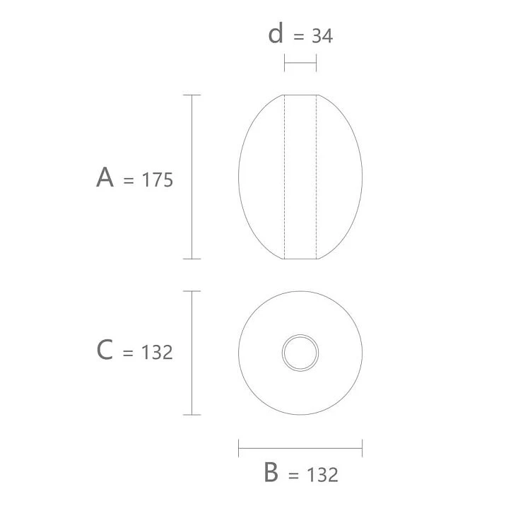 Wooden spherical element KN-002 with mounting hole for rod drawing