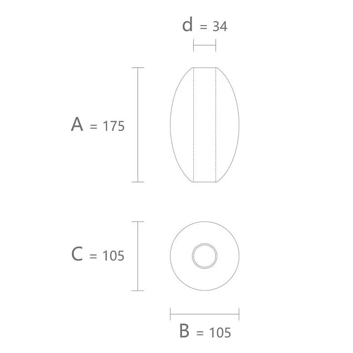 Drawing of the geometric figure KN-003 with dimensions 175 &times; 105 &times; 105 mm and a 34 mm hole