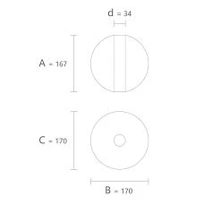 Drawing of the geometric figure KN-004 with dimensions 167 &times; 170 &times; 170 mm and a 34 mm hole