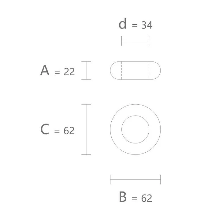 Drawing of geometric figure KN-009 size 22 &times; 62 &times; 62 mm with a 34 mm hole