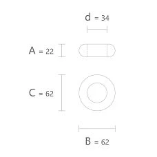 Drawing of geometric figure KN-009 size 22 &times; 62 &times; 62 mm with a 34 mm hole