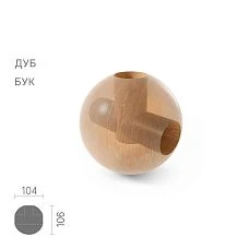 Geometric figure KN-016 &mdash; wooden ball 106&times;104&times;109 mm with holes 34 mm, made of beech or oak