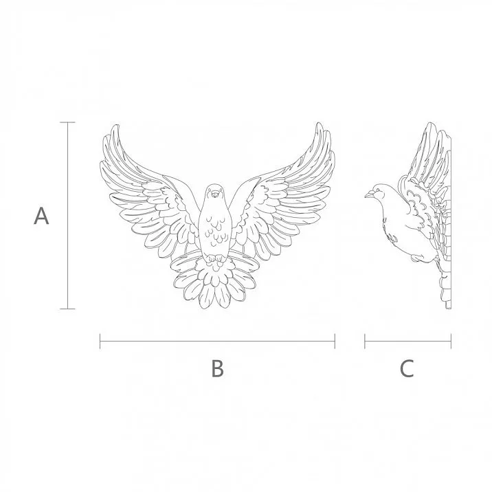 Carved dove IKN-004, wooden decoration drawing