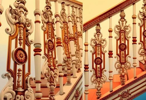 Luxurious carved balusters and decorative supports for grand entrances